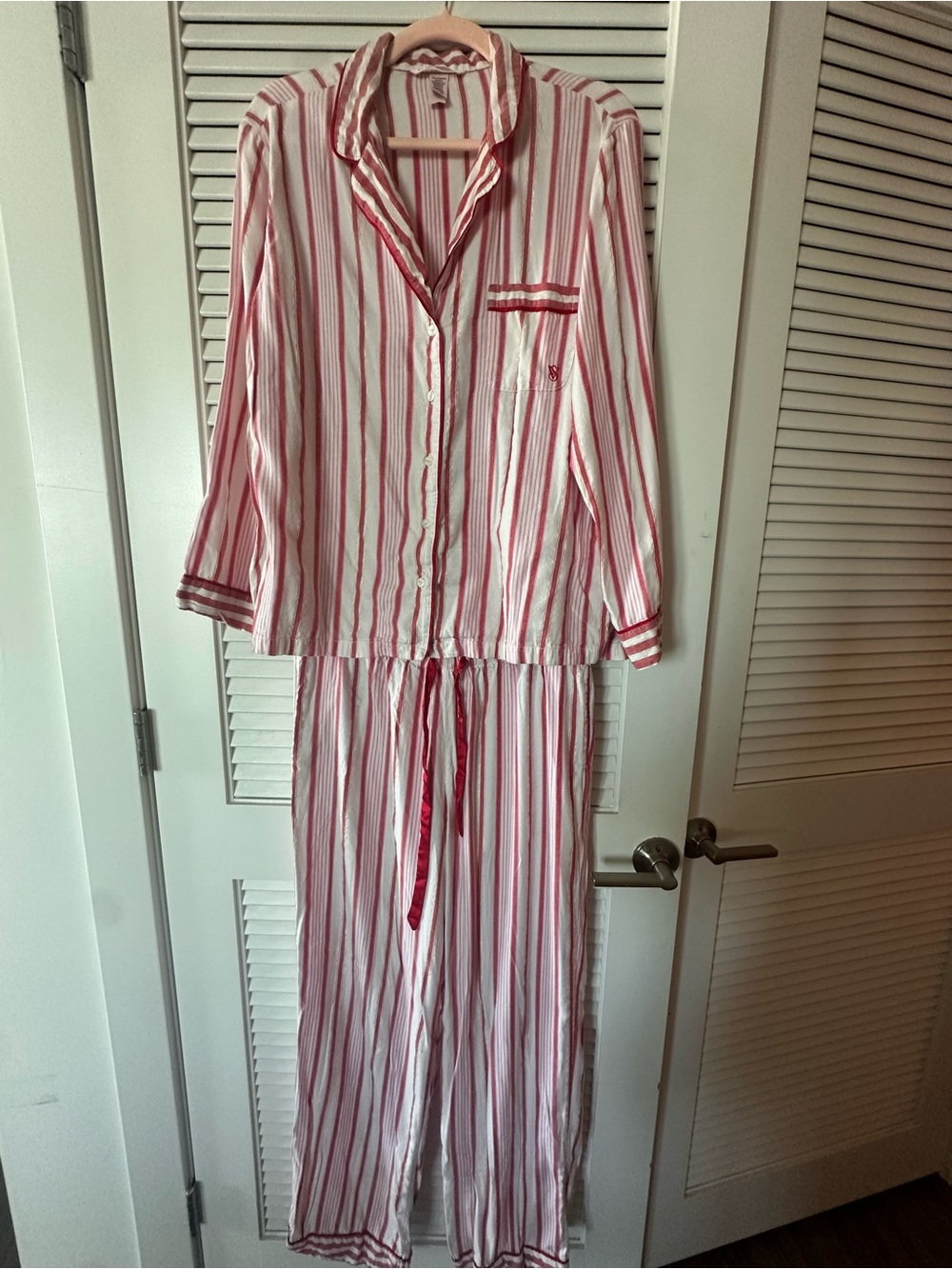 Victoria’s Secret Candy Stripe Gold Metallic Flannel Pajama Set Size M